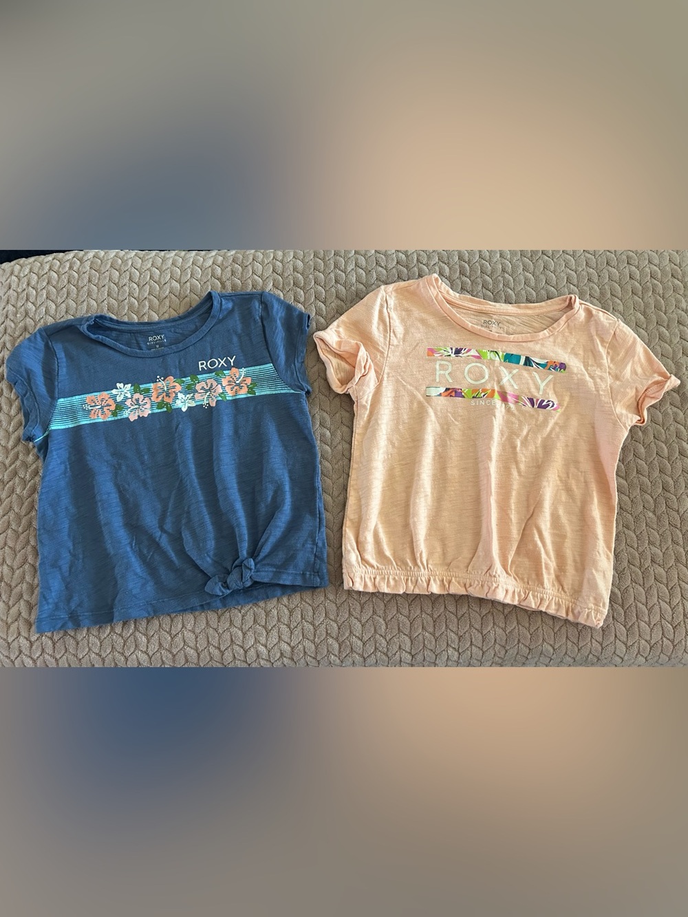 Roxy Girls' Short Sleeve Tees - Blue and Peach Floral Logo size 12